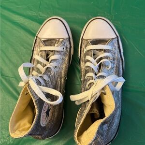 Converse high top silver sneakers